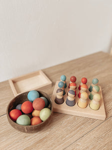 Rainbow Wooden Balls with Sorting Tray with Pegs