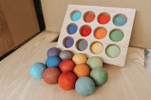 Rainbow Wooden Balls with Sorting Tray with Pegs